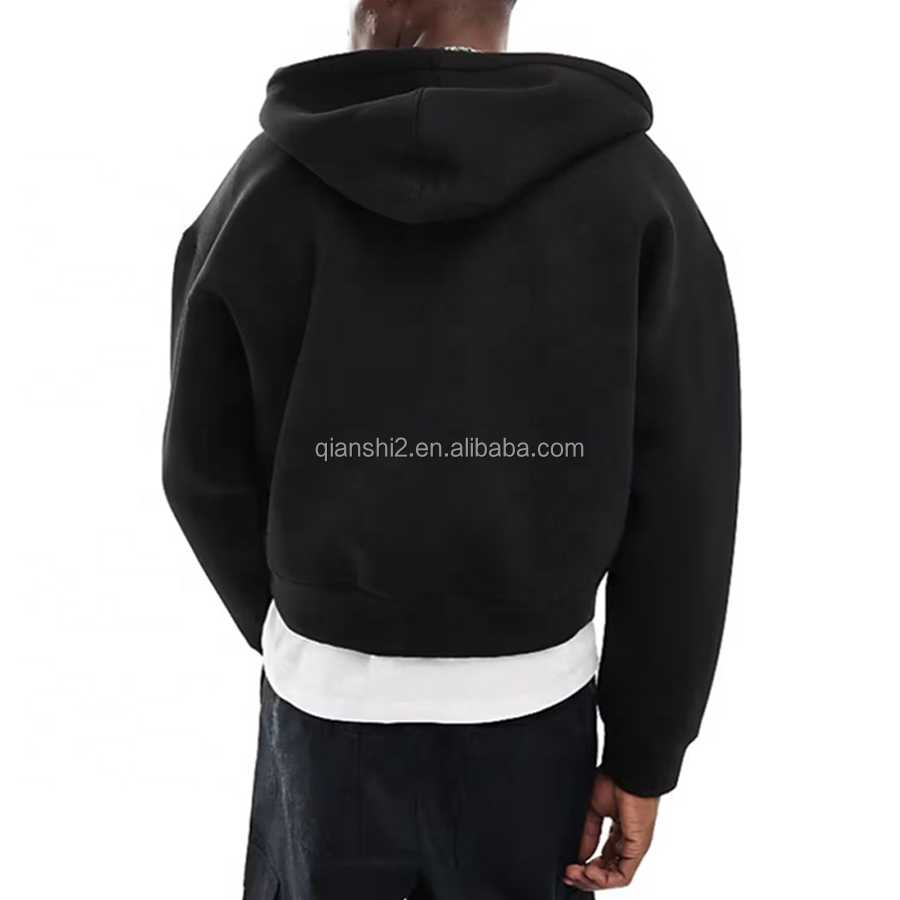 QIANSHI Blank Streetwear Vintage Oversized 100% Cotton Fleece Heavyweight Boxy Zipup Hoodie Cropped Hoodie Men Zip Up Hoodie