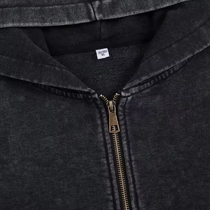 Men Zip up Vintage Washed Heavy Weight French Terry Eco-Friendly Regular Fit Custom Sweatshirt Streetwear Unisex Autumn