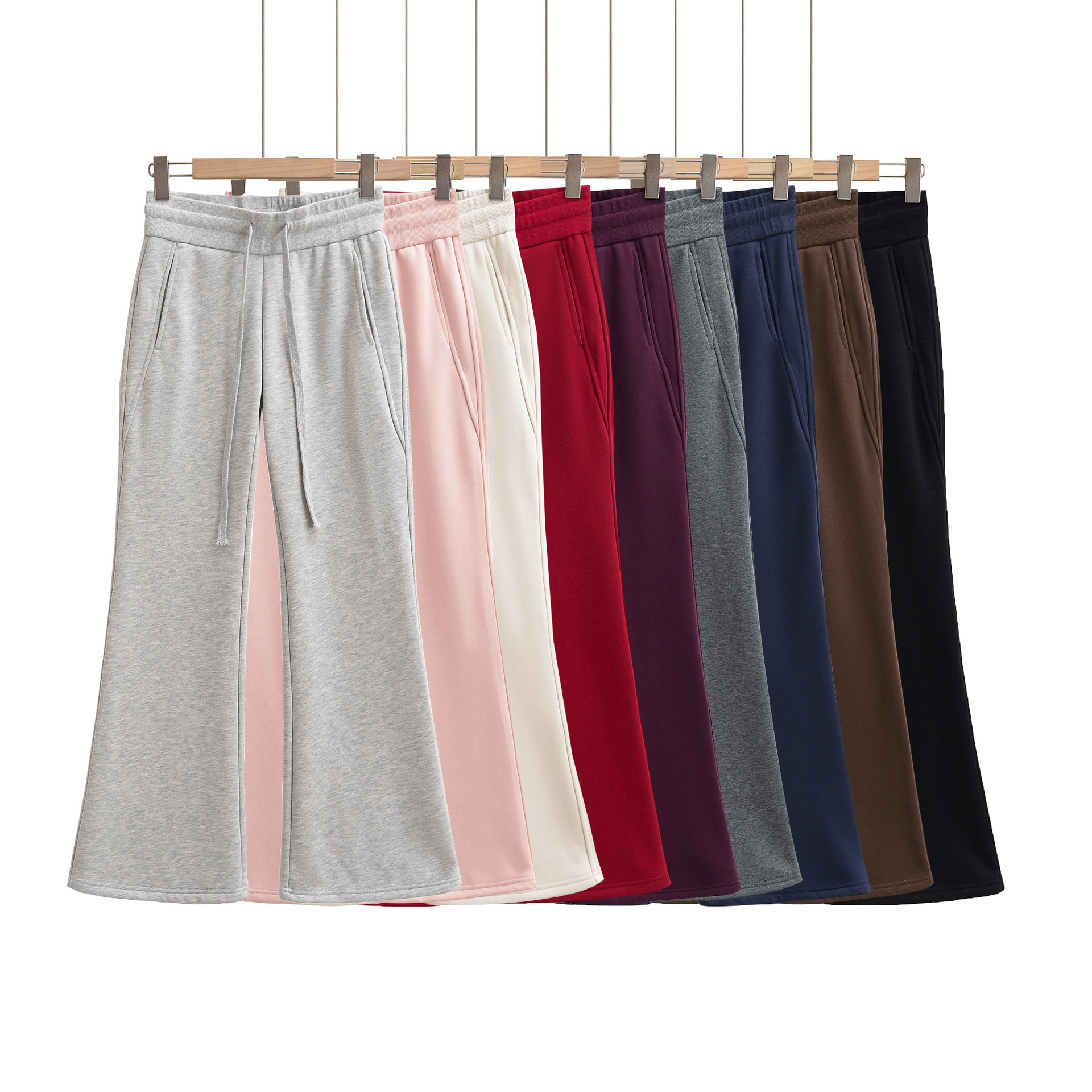 Women's Corduroy-Lined Low Waist Boot Cut Pants-Elastic Waist Loose Casual Lounge Sweatpants for Autumn Winter