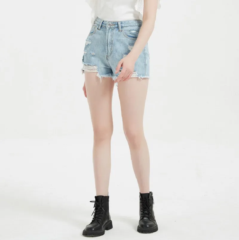 Fashion Ladies Denim Shorts Cotton Women′ S Ripped Denim Jeans Shorts