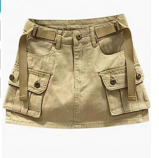 RG-Mini Low Waist Trendy Summer Denim Short Skirt Side Pockets Vintage Women Cargo Skirt