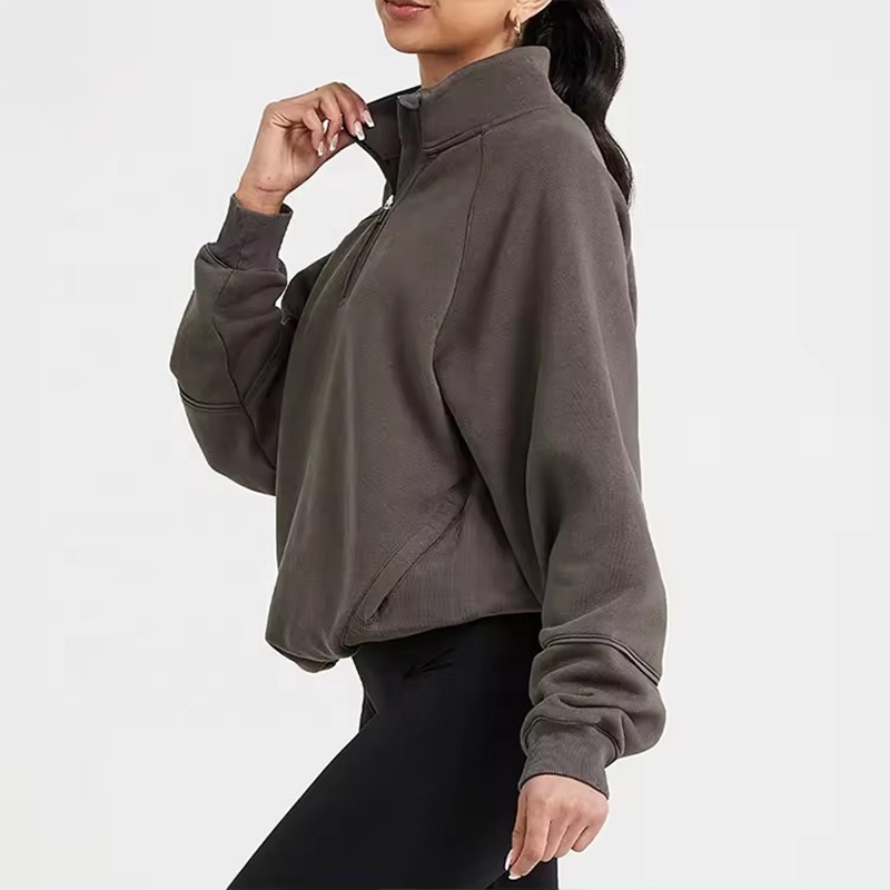 Custom Casual 1/4 Zipper Workout Jumper Cotton Fleece Quarter Zip Sweatshirts Pullover Women