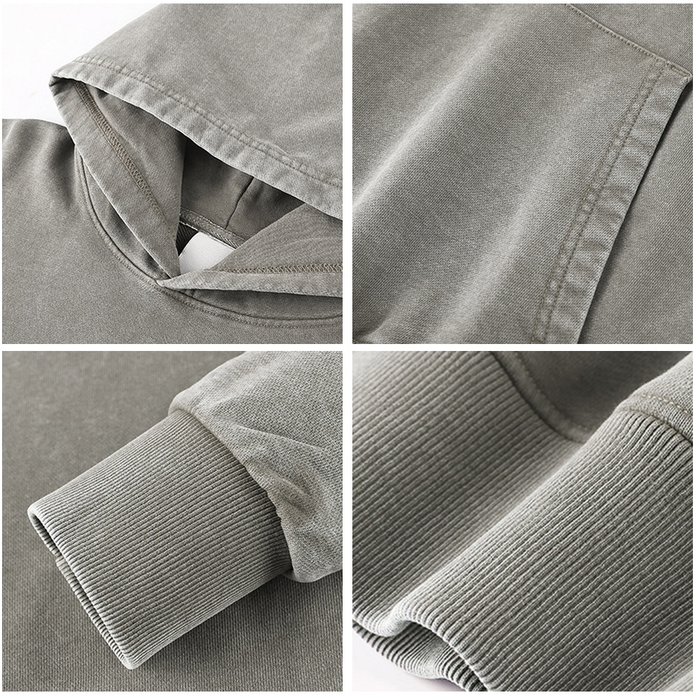 Wholesale Casual Loose Fit American Streetwear Style 450gsm Heavyweight 100% Cotton Washed Distressed Hooded Sweatshirt
