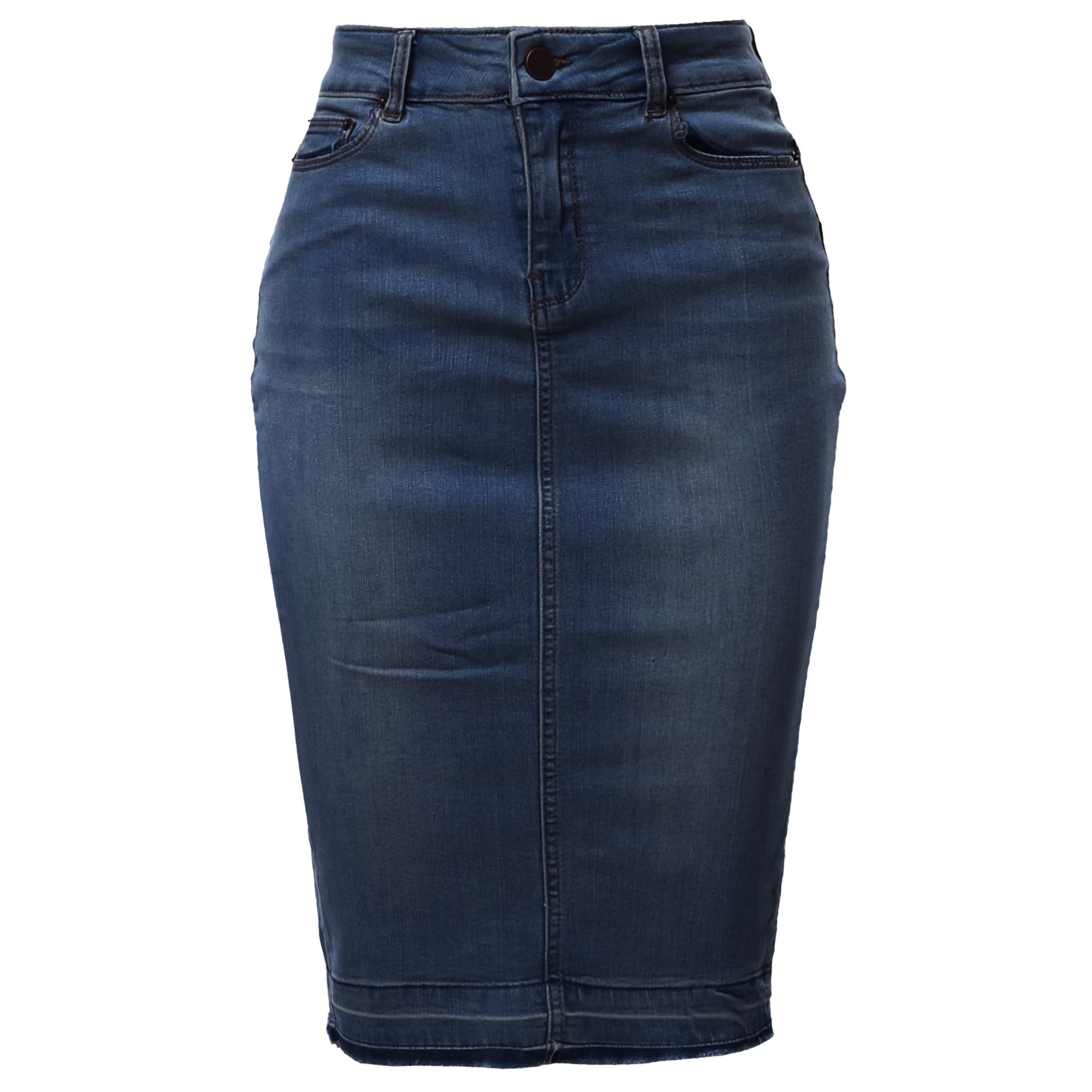 Vintage Winter Eco-Friendly Skinny Denim Pencil Skirt with Back Zip Entry Quarter Top Pockets Slimming Effect Waist