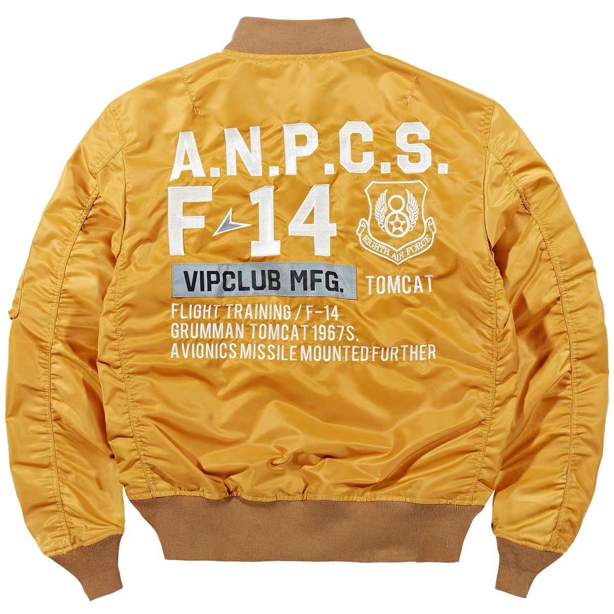 Custom Embroidered logo Patch Yellow Vintage Cropped pilot Flight Jacket Nylon Nasa Bomber Jacket for Men