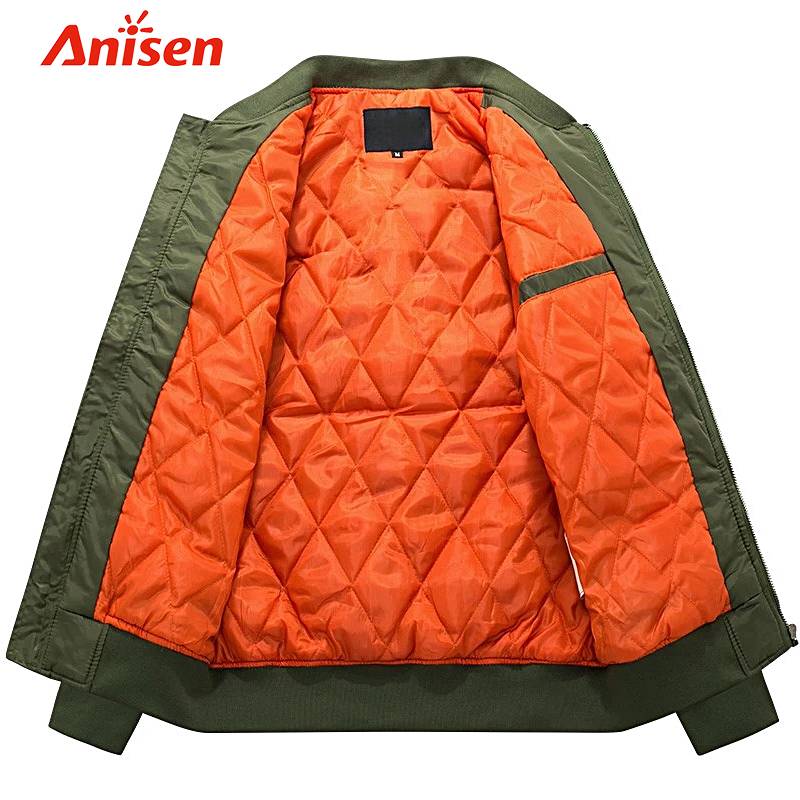 2021 Four Seasons Custom logo Oem Nylon Quilted Lining Windproof Waterproof Green Satin Custom Blank Winter Men Bomber Jacket