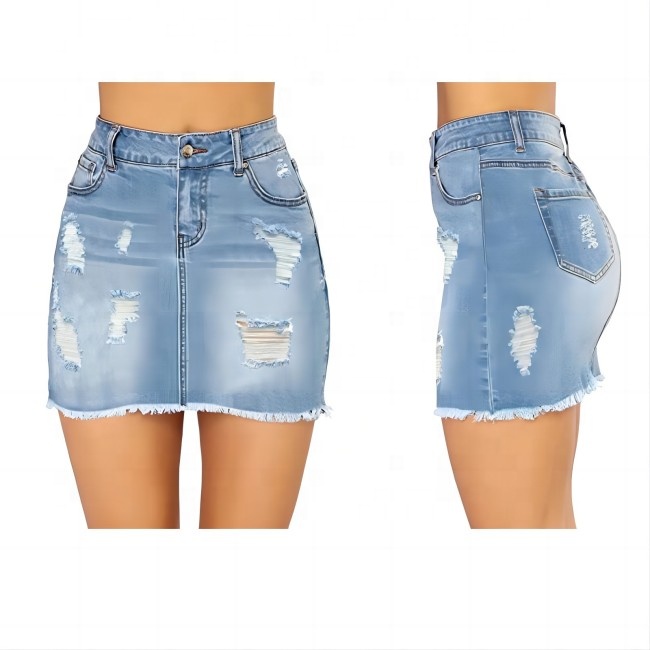 New Fashion Ready to Ship Cotton/Polyester Indigo Blue Casual Washed Long Blue Denim Jeans Skirt for Women Summer