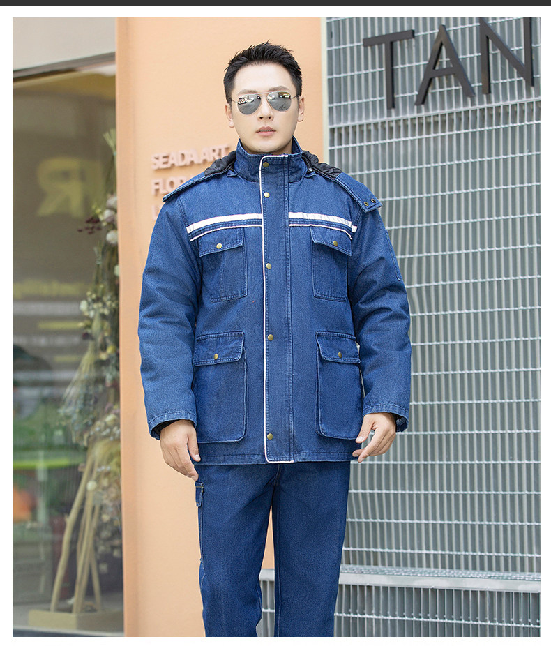 Cotton-padded Winter Workwear Men's Fleece-lined Thickened Cotton Padded Bomber Jacket Wear-resistant Anti-scalding Welder's