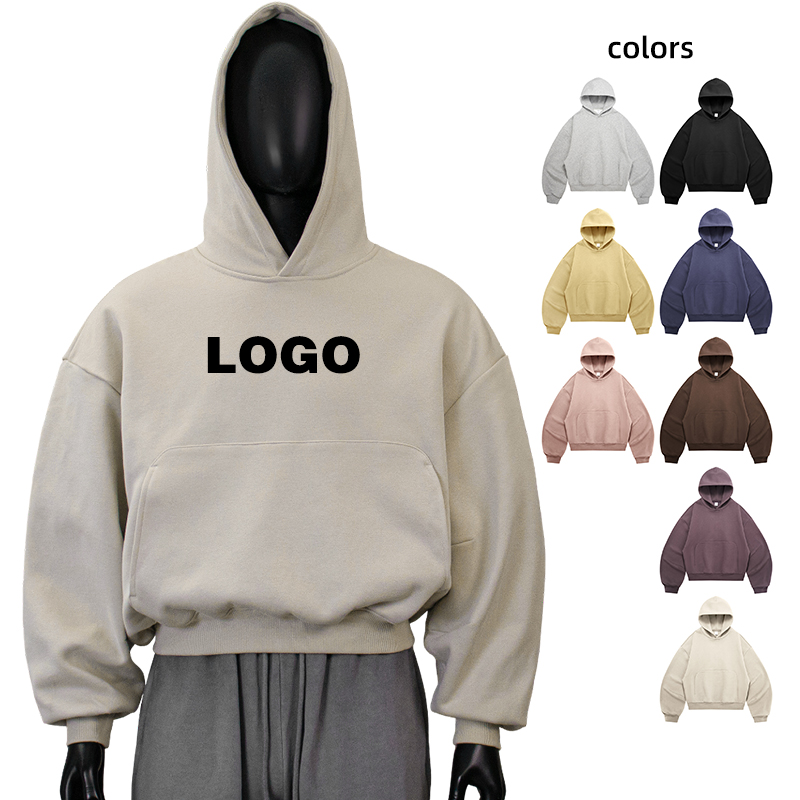 Double Zip Up Boxy Hoodie Custom Heavy Weight 400gsm 420gsm 100% Cotton Cropped Hoodie Men's French Terry Pullover Zipper Hoodie