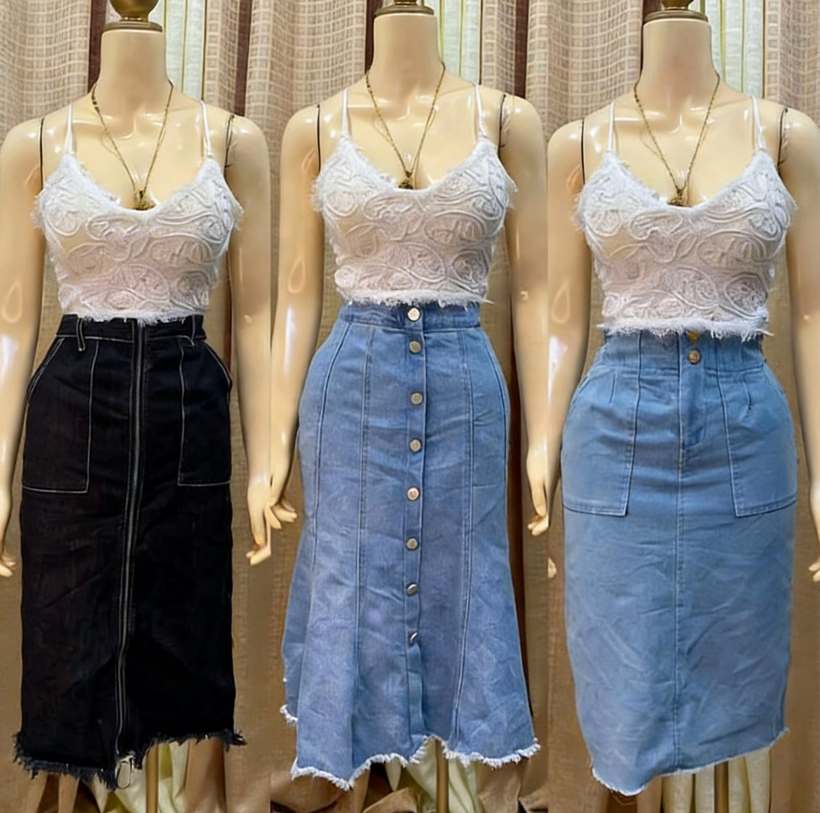 Summer New Women's Floral Long Denim Skirt Vintage High Waist Straight Tube Large A-line Pencil Spring/Winter