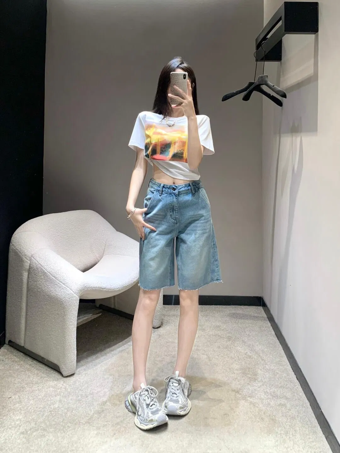 Early Spring New Arrival: Logo Embroidered High-Waisted Slimming Denim Shorts, 1: 1 Replica, Fashionable, Trendy, High-End, Factory Direct Sale