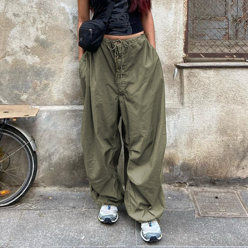 Ready to Ship Products Low Waist Polyester Blank Baggy Wide Leg Cargo Pants Women