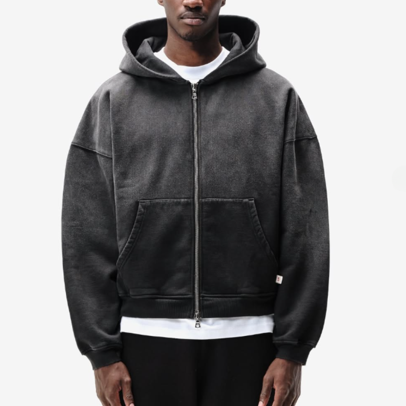 Custom Oversized Fit Heavyweight Acid Wash Air Layer Zip Up Sudaderas Hombre Blank High Quality Casual Basics Boxy Hoodies Men