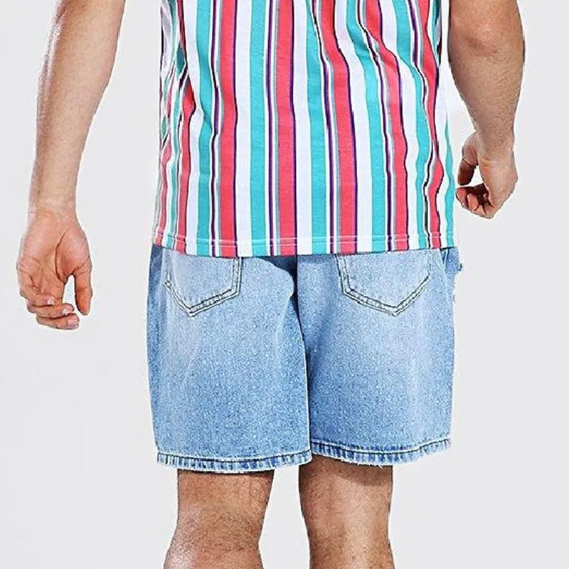 Street Fashion Men's Light Blue Loose-Fitting Casual Breathable Denim Shorts