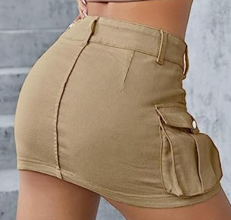 RG-Mini Low Waist Trendy Summer Denim Short Skirt Side Pockets Vintage Women Cargo Skirt