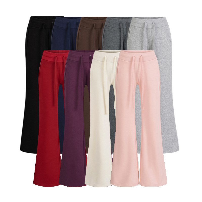 Women's Corduroy-Lined Low Waist Boot Cut Pants-Elastic Waist Loose Casual Lounge Sweatpants for Autumn Winter
