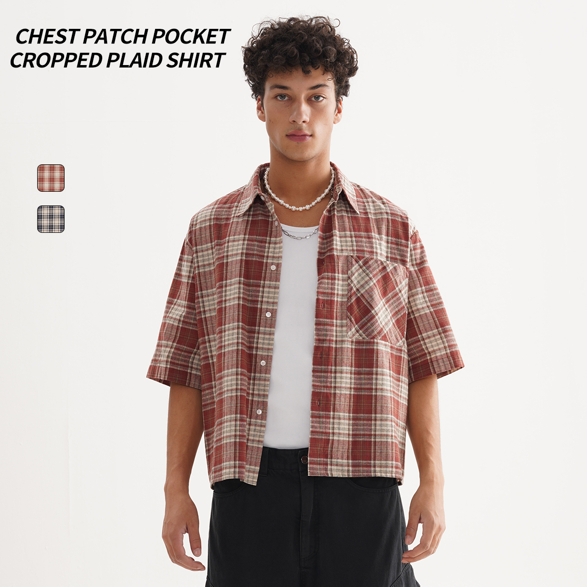Manufacturer Custom Flannel Shirts 100% Cotton Short Sleeve Cropped Boxy Plaid Button Up Shirt For Men