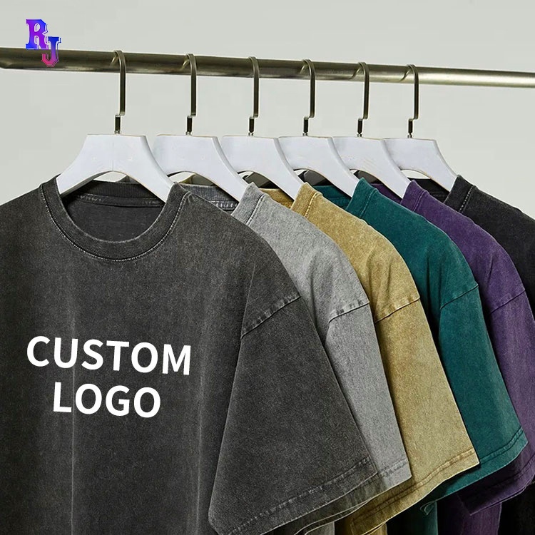 Oem Wholesale Washed Tee Heavy Weight Tshirt Boxy Black Oversized T-Shirt Men'S Graphic Acid Wash Vintage Custom T Shirt