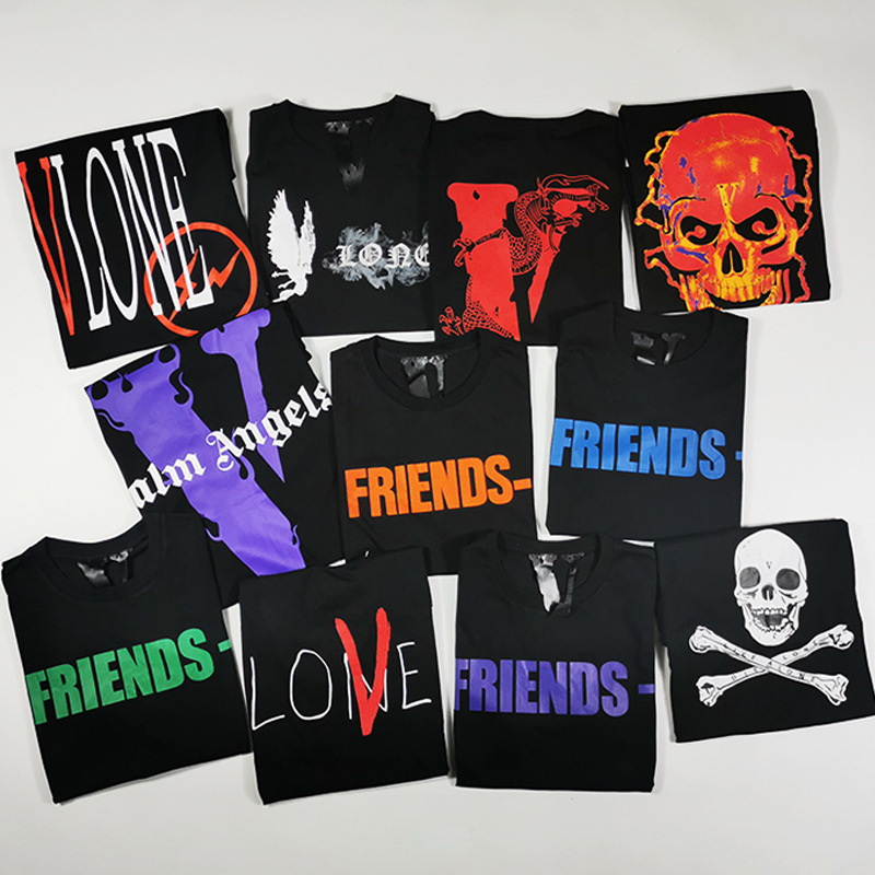 VLONE Style Big V Graphic T-Shirt for Men Women Casual Loose Fit Short Sleeve Streetwear Hip Hop Fashion Tee Top
