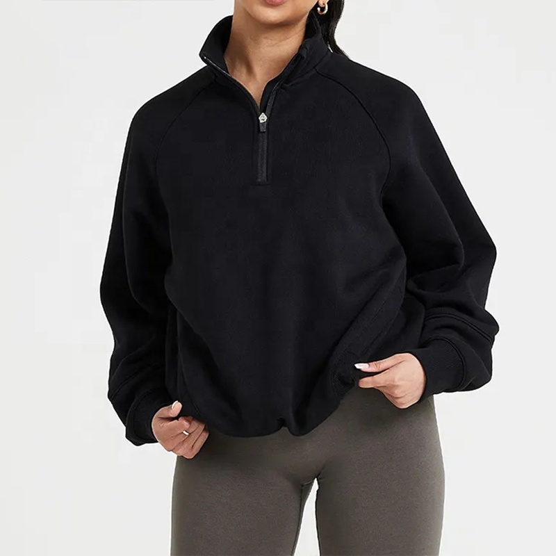 Custom Casual 1/4 Zipper Workout Jumper Cotton Fleece Quarter Zip Sweatshirts Pullover Women