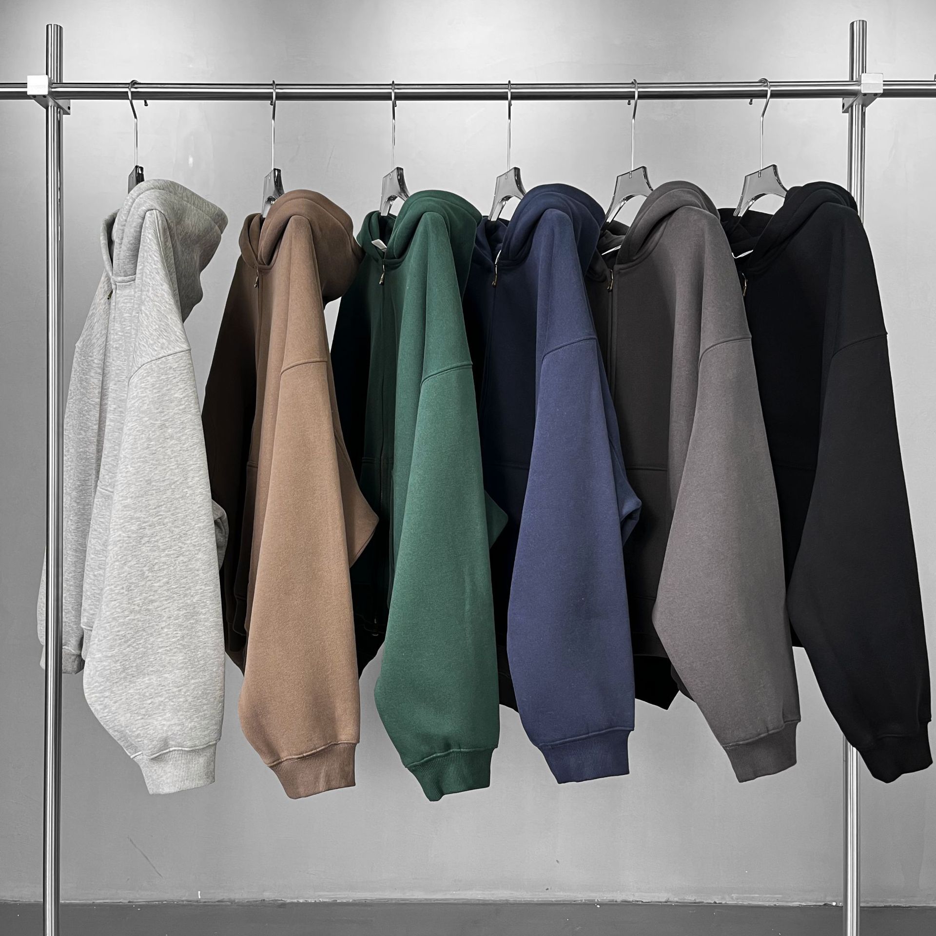 Wholesale Custom Logo Streetwear Boxy Two Way Zippers Hoodie Fleece Zip Up Hoodie