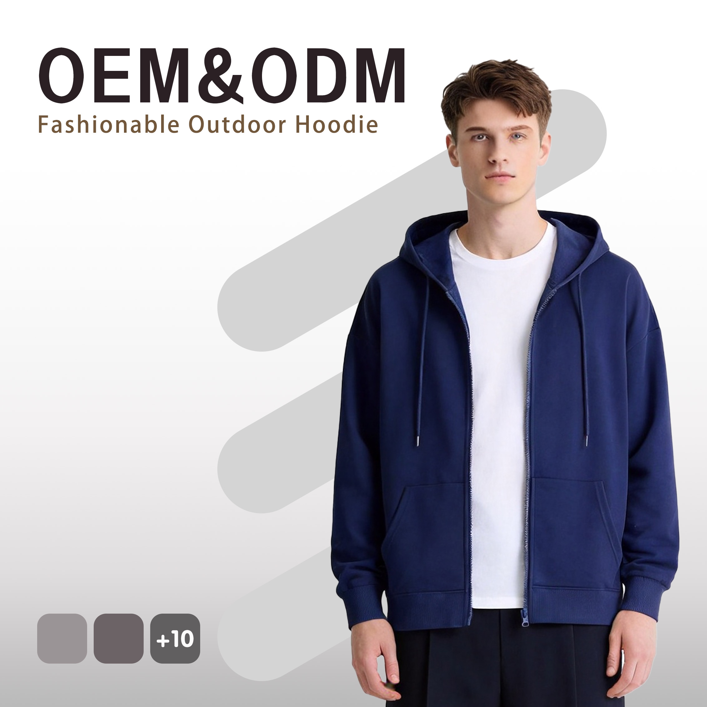 Fashion Outdoor Custom Printing Hoodie French Terry Oversized Silk Screen Printing Zipper Up Hoodies