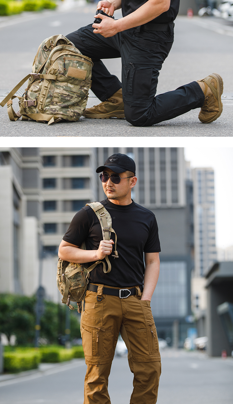 Men's Tactical All-Terrain Cargos Pants Waterproof Mid Waist Drawstring Closure Trousers