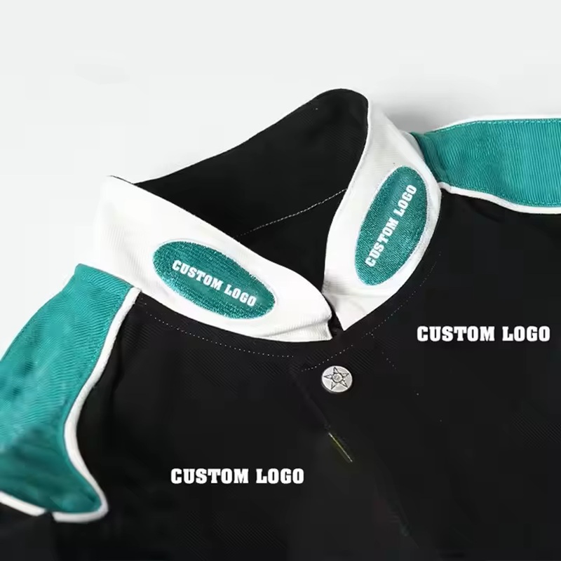 OEM Custom Design High Quality Embroidery Mens Bomber Jackets Color Blocking Button up Motorcycle Vintage Racing Jacket