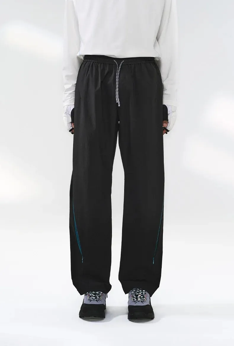 Men's High Straight Leg Nylon Track Pants Breathable Zipper Light Windbreak Hiking Elastic Outdoor Trekking Pants