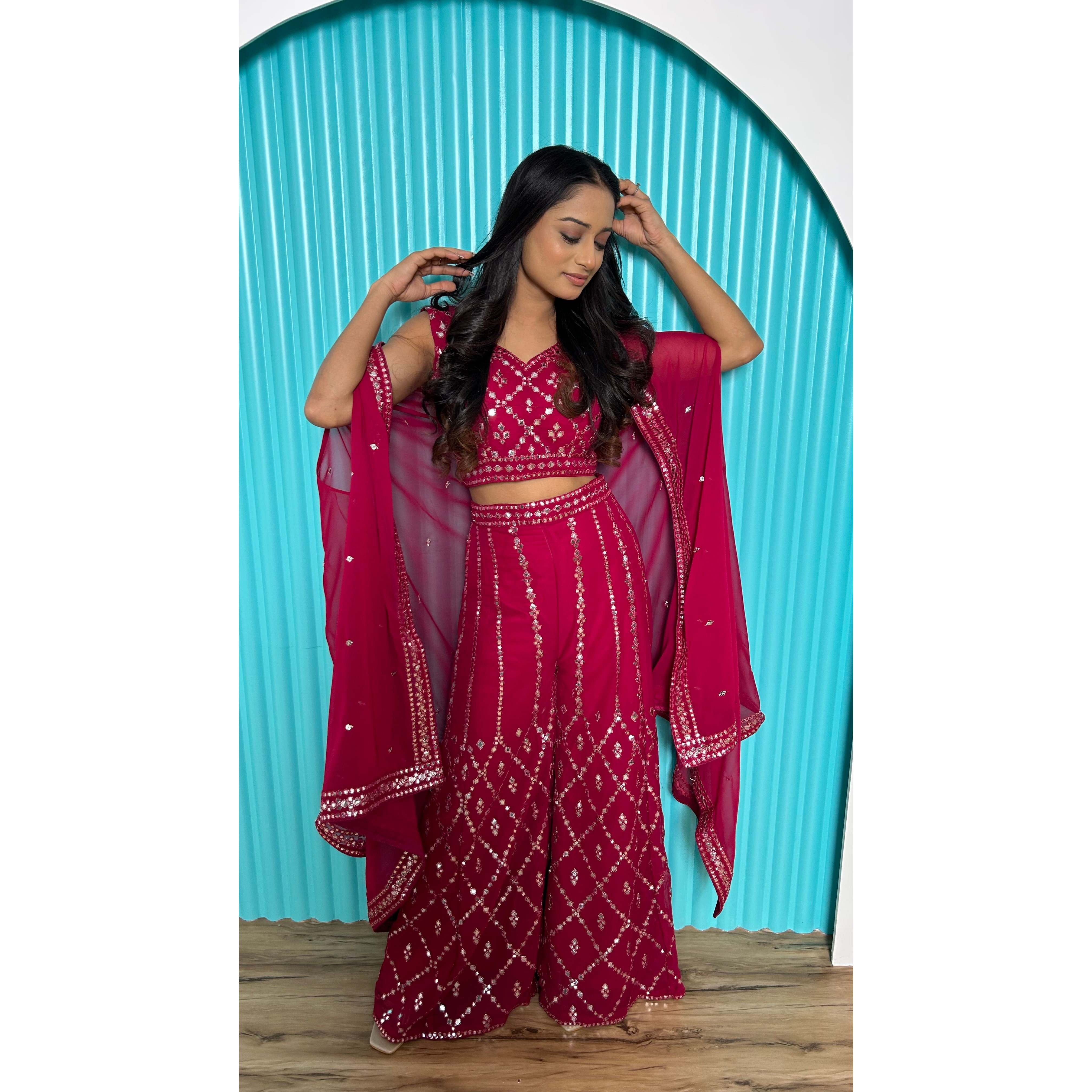 Traditional Clothing - Top Bottom Koti in Dark-Pink Size M Details
