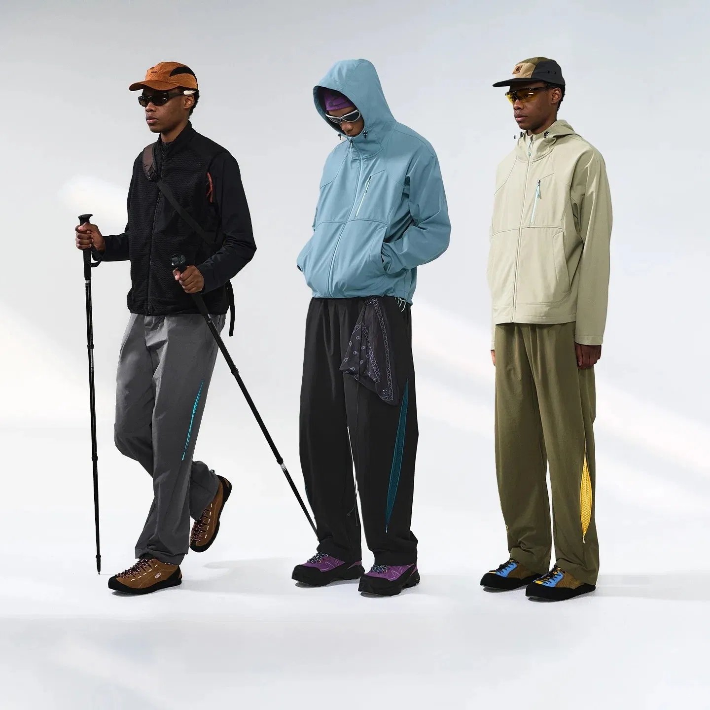 Men's High Straight Leg Nylon Track Pants Breathable Zipper Light Windbreak Hiking Elastic Outdoor Trekking Pants