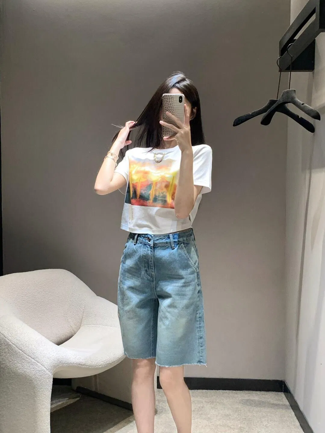 Early Spring New Arrival: Logo Embroidered High-Waisted Slimming Denim Shorts, 1: 1 Replica, Fashionable, Trendy, High-End, Factory Direct Sale