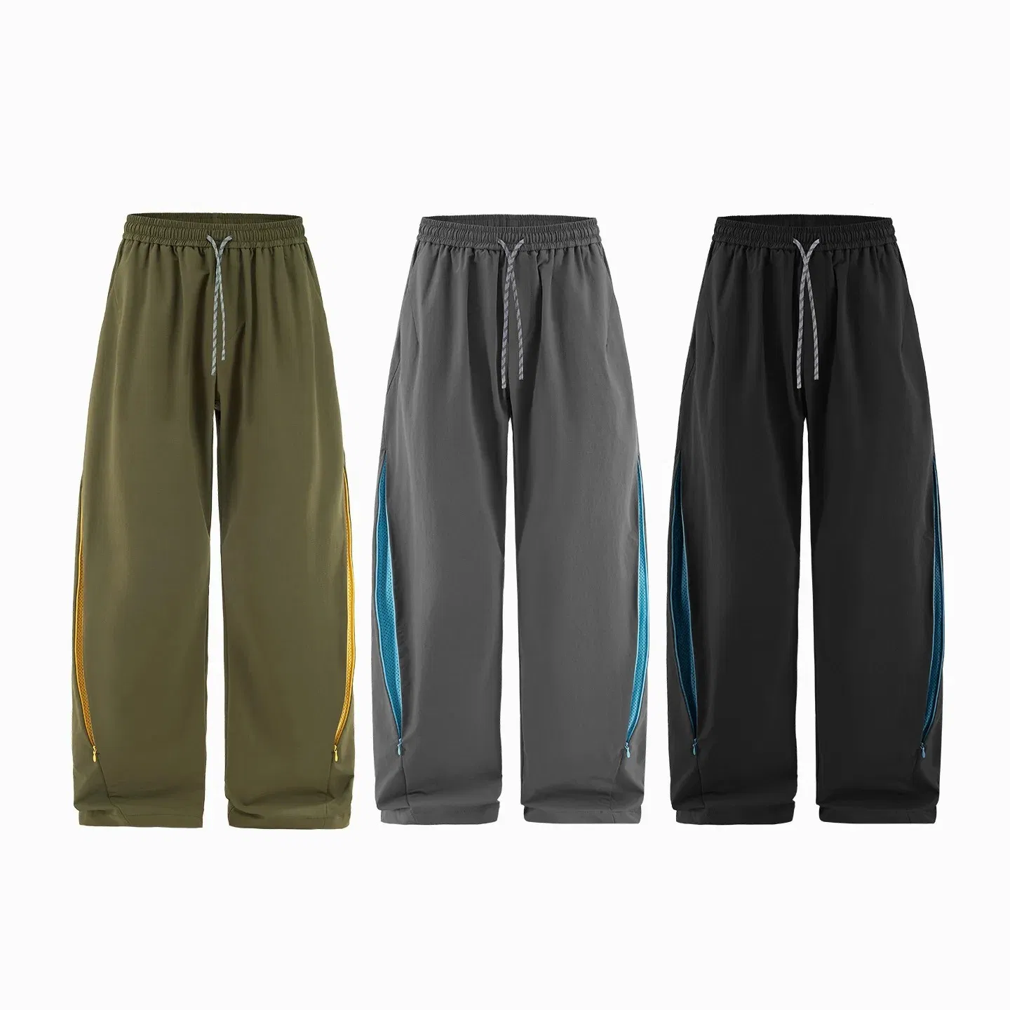 Men's High Straight Leg Nylon Track Pants Breathable Zipper Light Windbreak Hiking Elastic Outdoor Trekking Pants