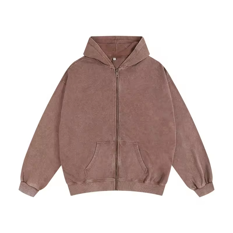 Men Zip up Vintage Washed Heavy Weight French Terry Eco-Friendly Regular Fit Custom Sweatshirt Streetwear Unisex Autumn