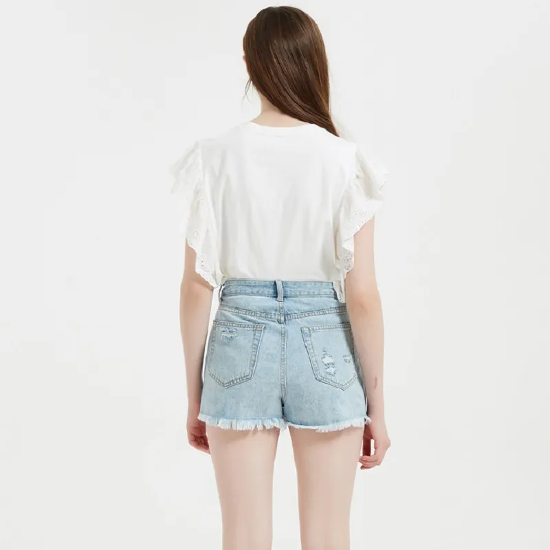 Fashion Ladies Denim Shorts Cotton Women′ S Ripped Denim Jeans Shorts