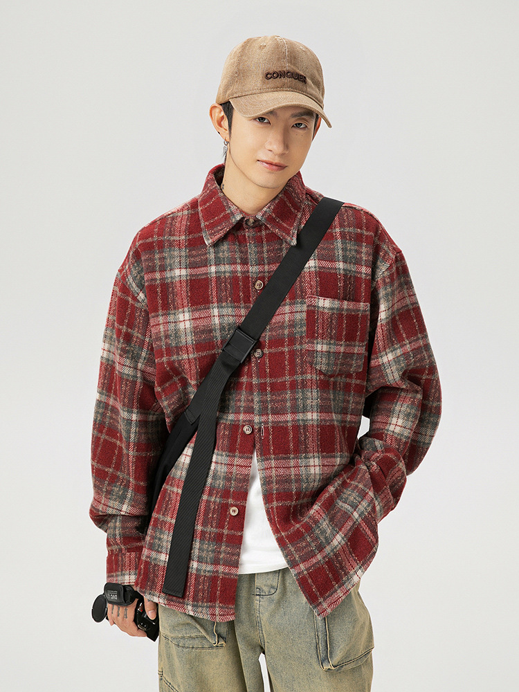 Custom Logo Vintage Mens Dress Shirt Fleece Lined Flannel Shirt for Men Warm Brushed Thicken Plaid Shirt Jacket Mens