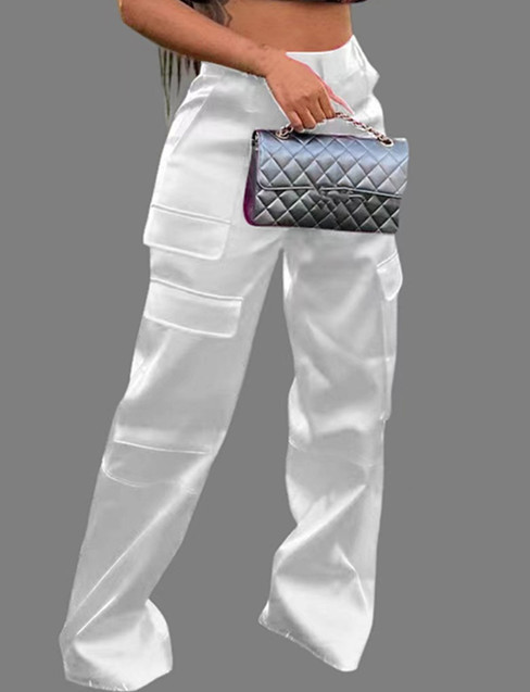 Women Fashion Multi Pocket Front Straight Jogger Pants Comfortable Solid High Waist Summer Wide Leg Streetwear Cargo Trousers
