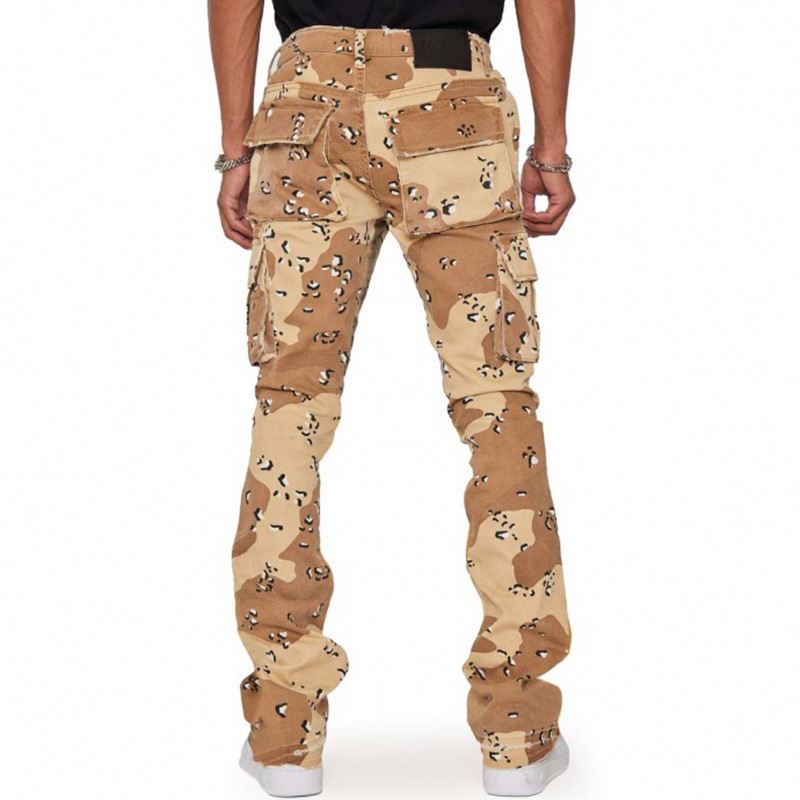 Custom Logo Men's StraightCargo Work Pants Stacked Slim Fit Chino Mid Waist Flat Front High Street Style Heavyweight XL Colored