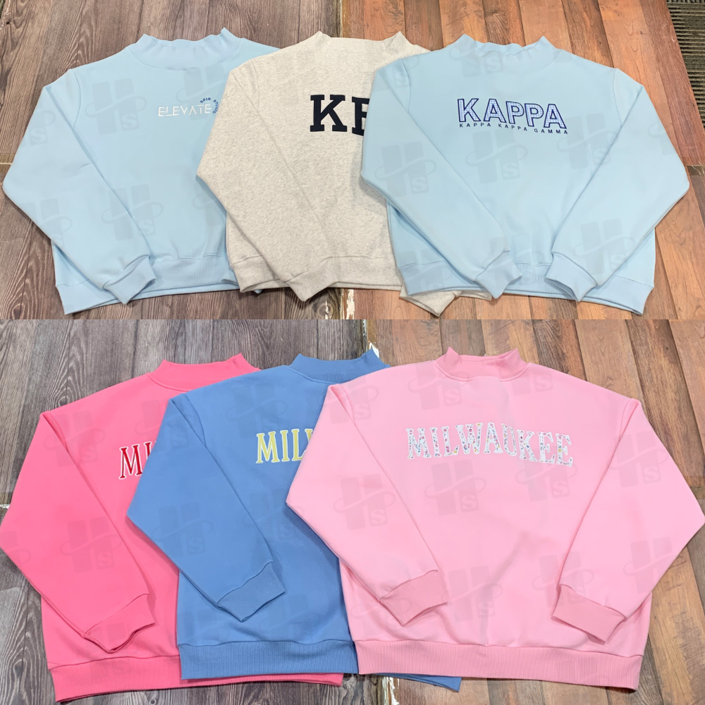 Custom Mockneck Cotton HeavyWeight Jumper Embroidered Patch Polka Dot Soft Fleece Gray neck Oversized Mock Neck Sweatshirt Women