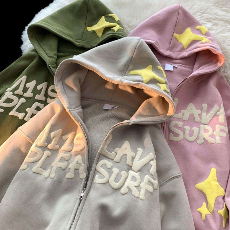 Hot Sale Oversized 3D Puff Print Hoodie Printed Graphic Custom Full Zip Up Hoodie Warm Fashion Men's Hoodie 3D