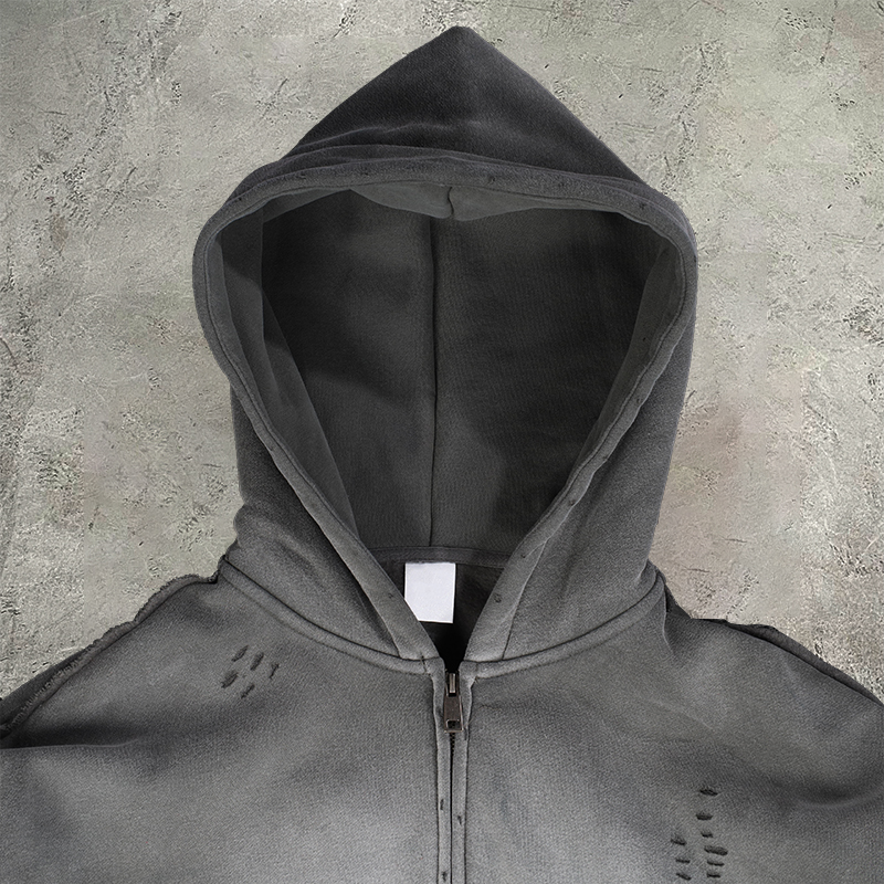 Manufacturer Custom Logo Embroidered 100% Cotton Winter Men's Oversized Pullover Hoodie with Zipper Acid Washed Hoodie