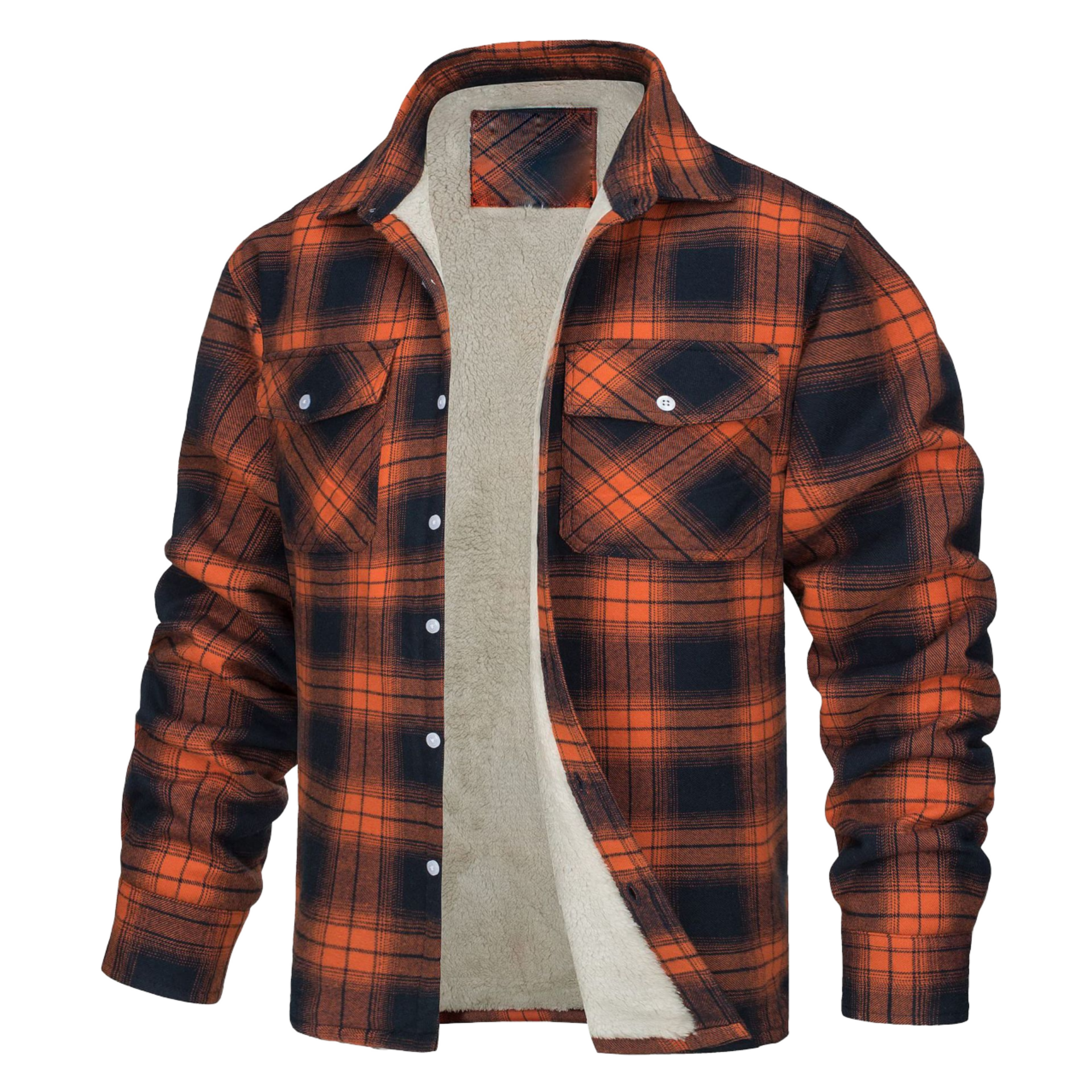 2025 Vintage Plaid Fleece Men's Jacket Long-Sleeved Single Breasted Coat XL Embroidered Plain Dyed Loose-Fitting For Spring