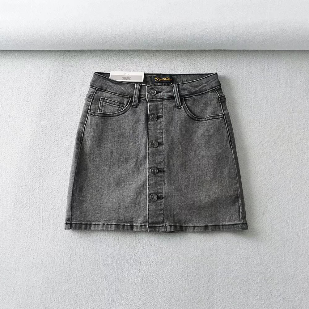 R12761S Women's Spring New European and American High Quality Fashion Single Breasted Slim Denim Short Skirt