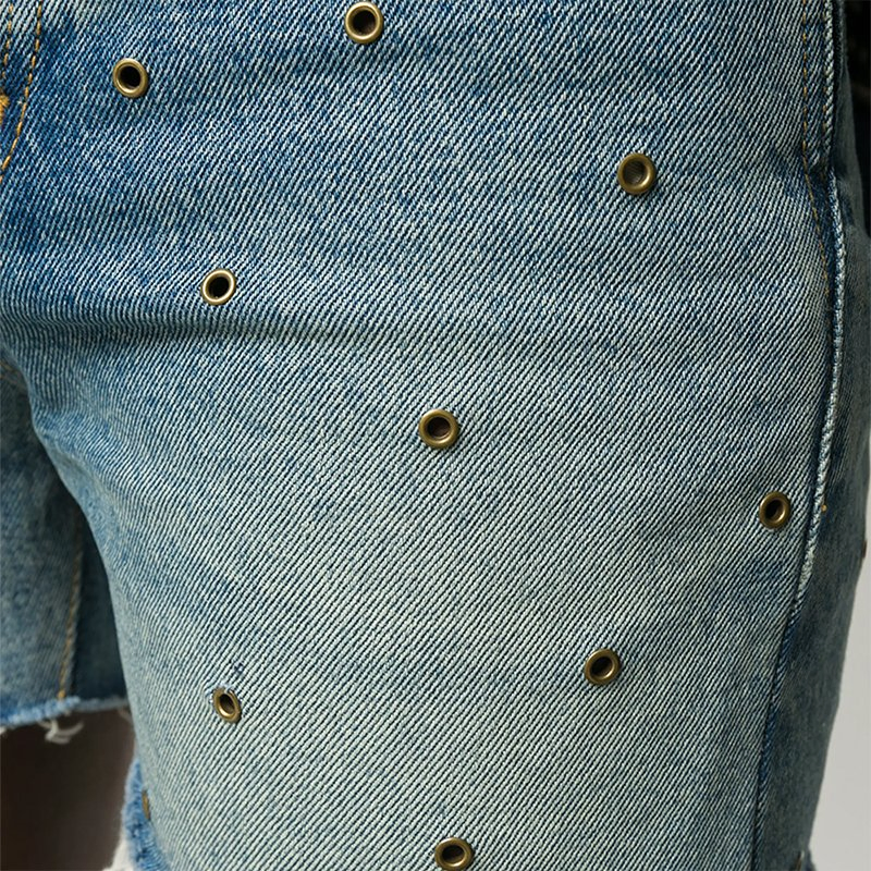 Customized Vintage Elegant Casual Washed Eyelet-Hollow Relaxed Women's Denim Shorts