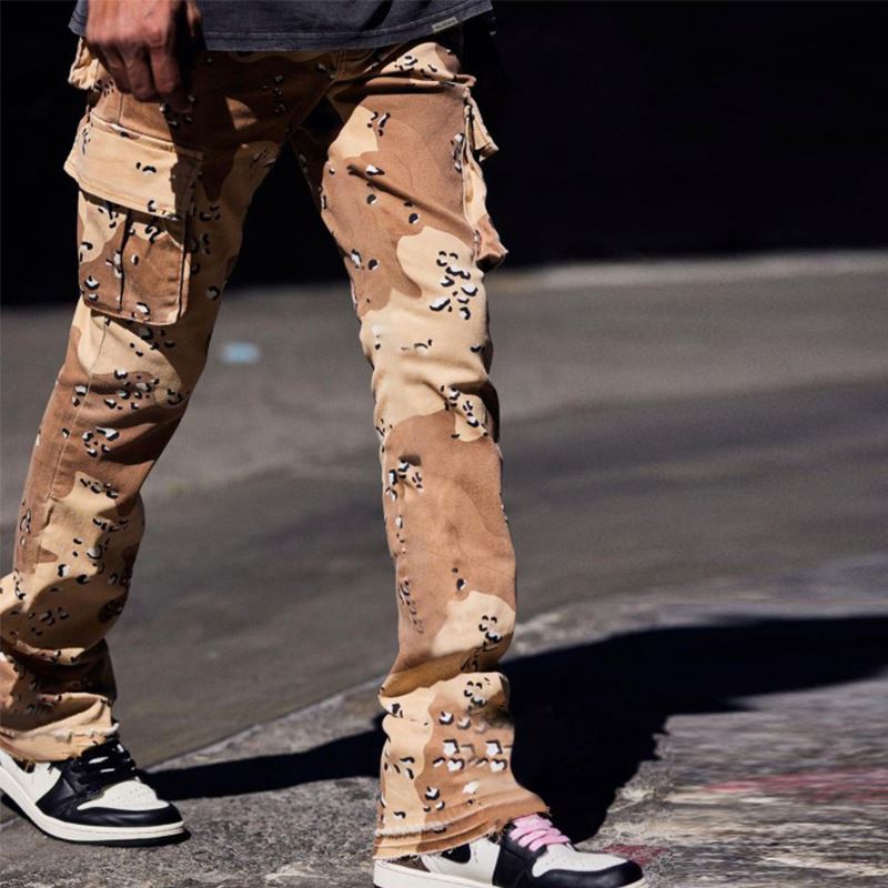 Custom Logo Men's StraightCargo Work Pants Stacked Slim Fit Chino Mid Waist Flat Front High Street Style Heavyweight XL Colored