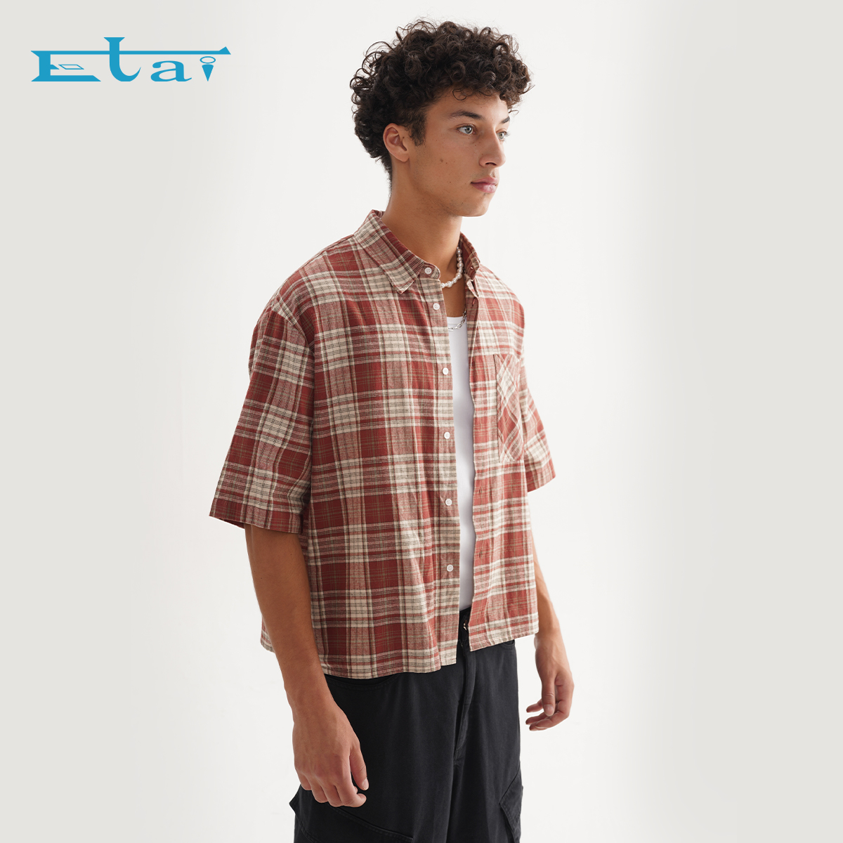 Manufacturer Custom Flannel Shirts 100% Cotton Short Sleeve Cropped Boxy Plaid Button Up Shirt For Men