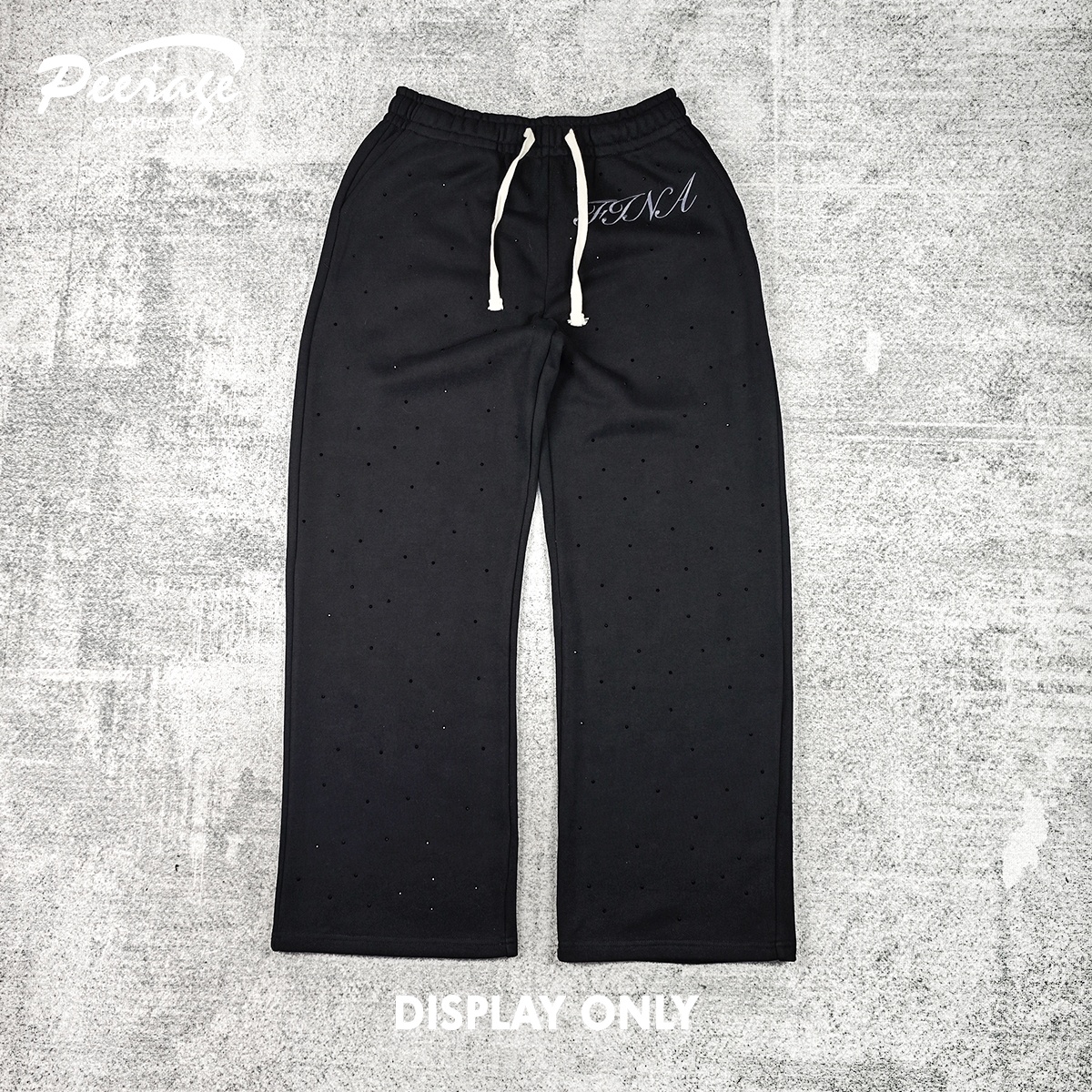 PEERAGE Manufacturer Custom Men's Baggy Fit Embroidery Rhinestone Sweat Pant Heavy Cotton Embroidered Wide Leg Sweatpants Men