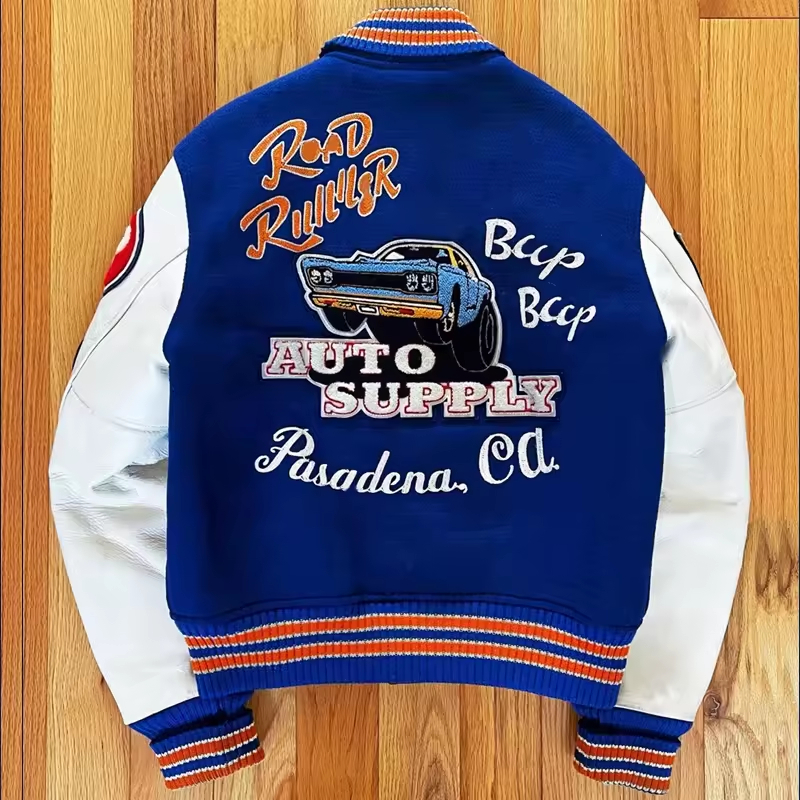 Custom Men's Varsity Jacket Wholesale Retro Vintage Leather Sleeve Letter Embroidered Bomber Jacket Custom Varsity Jacket