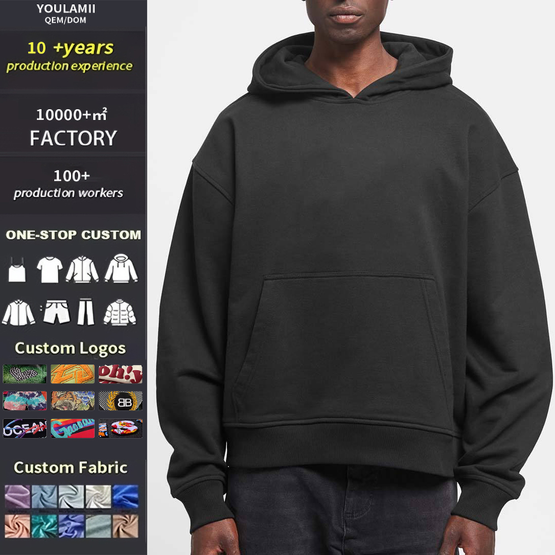 Men Heavyweight Hoodie High Quality Custom logo Embroidery Streetwear Manufacturer Hoodie for Men Blank Cropped Oversized Hoodie