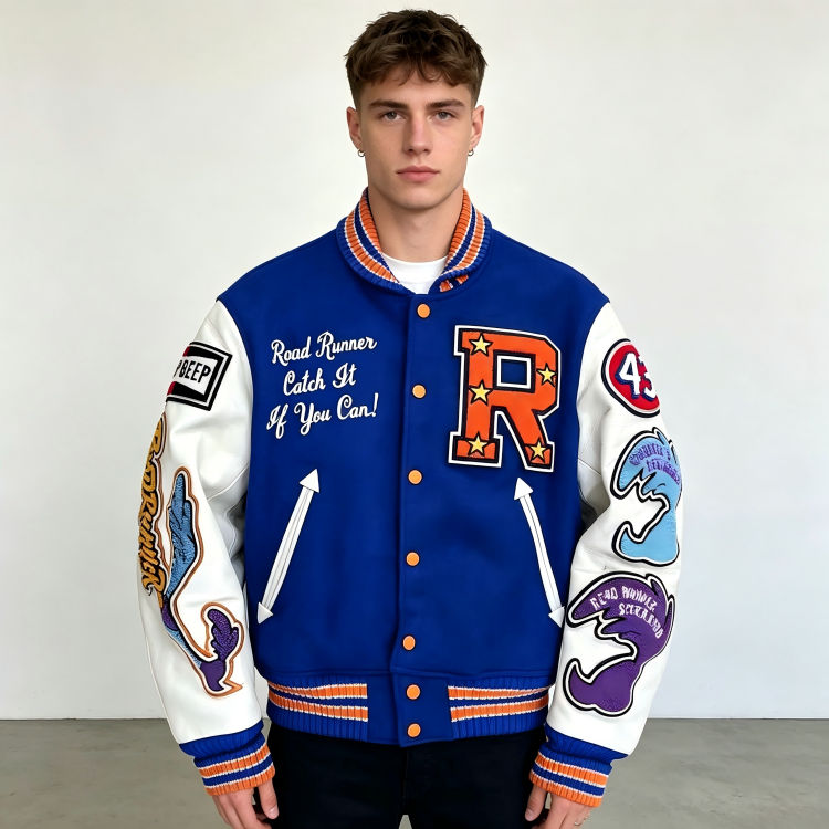 Custom Men's Varsity Jacket Wholesale Retro Vintage Leather Sleeve Letter Embroidered Bomber Jacket Custom Varsity Jacket